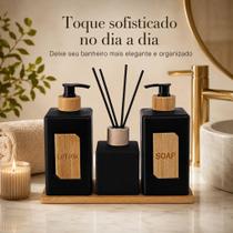 Kit Banheiro Sávia 4 Peças de Vidro e Bambu com Suporte Kit Banheiro Sávia 4 Peças de Vidro e Bambu com Suporte