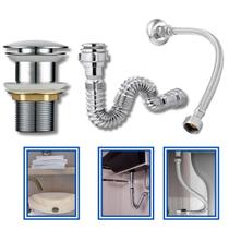 Kit Banheiro Sifão + Valvula Click + Engate 40cm Cromado Lux
