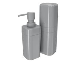 Kit Banheiro Splash Porta Escova e Sabão 2 Peças Plástico CINZA - Coza Kit Banheiro Splash Porta Escova e Sabão 2 Peças Plástico CINZA - Coza