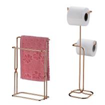 Kit Banheiro Suporte Papel Higiênico Toalheiro Rose Gold