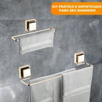 Kit Banheiro Suporte Porta Toalha de Banho Duplo + Porta Toalha de Rosto Fixação Com Ventosa