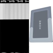 Kit Banheiro Tapete Antiderrapante Cortina Box PVC Impermeável Preta Jogo Banheiro Decorativo