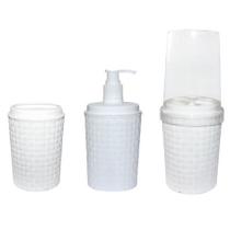 Kit Banheiro Toalete Trama com Porta Escova/Porta Sabonete Liquido e Porta Cotonete/Algodão Kit Banheiro Toalete Trama com Porta Escova/Porta Sabonete Liquido e Porta Cotonete/Algodão