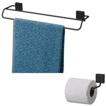 Kit Banheiro Toalheiro Duplo 45cm + Suporte Papel Higiênico Preto Nero - Future Kit Banheiro Toalheiro Duplo 45cm + Suporte Papel Higiênico Preto Nero - Future