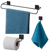 Kit Banheiro Toalheiro Duplo Porta Papel Higiênico Gancho Preto Nero - Future Kit Banheiro Toalheiro Duplo Porta Papel Higiênico Gancho Preto Nero - Future
