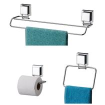 Kit Banheiro Toalheiro Duplo Porta Toalha Argola Suporte Papel Higiênico Aço Inox Ventosa - Future Kit Banheiro Toalheiro Duplo Porta Toalha Argola Suporte Papel Higiênico Aço Inox Ventosa - Future