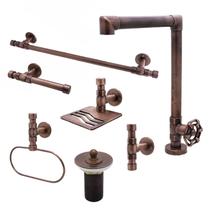 Kit Banheiro Torneira Bancada e Acessórios Papeleira + Porta Toalha Argola + Cabide + Barra Reta + Saboneteira + Válvula Pia Cobre Velho Metal Kit Banheiro Torneira Bancada e Acessórios Papeleira + Porta Toalha Argola + Cabide + Barra Reta + Saboneteira + Válvula Pia Cobre Velho Metal
