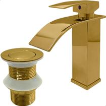 Kit Banheiro Torneira Dourada Monocomando Agua Quente Fria Bica Baixa e Válvula click 1 ¼ Aço Inox Ralo de Escoamento Pia Cuba 40mm Gold Luxo Brilhoso Kit Banheiro Torneira Dourada Monocomando Agua Quente Fria Bica Baixa e Válvula click 1 ¼ Aço Inox Ralo de Escoamento Pia Cuba 40mm Gold Luxo Brilhoso