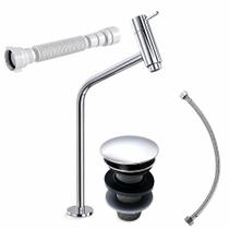 Kit Banheiro Torneira Link Alta Cromada C/ Válvula Click C/ Engate Inox c/ Sifão Universal
