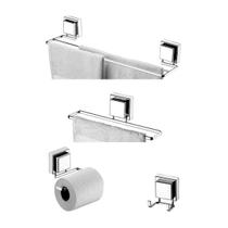 kit banheiro ventosa cromado 4 peças toalha banho, rosto, papel, cabide Future Praticitá Mix