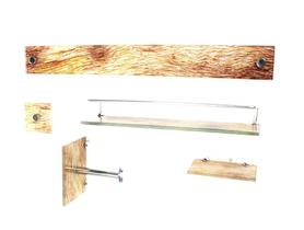 Kit banheiro vidro luxo reto 5 peças madeira rústica - Cubas e Gabientes