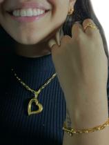 Kit Banho a Ouro 18k: Feminino Cordão Pingente, Anel, Brinco