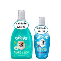 Kit Banho a Seco 200ml com Colônia Blueberry Beeps 60ml Pet Society Cães Gatos