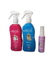 Kit Banho A Seco Desembaraçador Perfume Colônia Pet Care Cão Blueberry