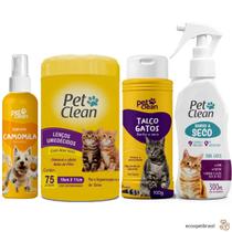 KIT Banho a Seco Gato 300ml, Lenço Umedecido 75unid Gatos, Talco Gatos e Perfume Vários Aromas Pet Clean KIT Banho a Seco Gato 300ml, Lenço Umedecido 75unid Gatos, Talco Gatos e Perfume Vários Aromas Pet Clean