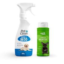 Kit Banho a Seco para Caes Gatos Cachorro + Talco Pet Clean pratico rapido higiene completa