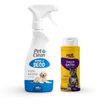 Kit Banho a Seco para Caes Gatos Cachorro + Talco Pet Clean pratico rapido higiene completa