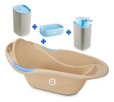Kit Banho Baby Bebê Infantil Banheira Saboneteira Dispenser Porta Algodão
