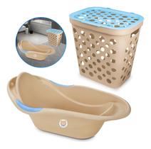 Kit Banho Baby Bebê Infantil Menina Menino Banheira 20l Cesto De Roupas Sujas 30l