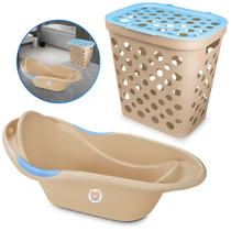 Kit Banho Baby Bebê Infantil Menina Menino Banheira 20L Cesto de Roupas Sujas 30L