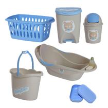 Kit Banho Baby Bebê Infantil Menino Banheira Saboneteira Cesto Lixeiras BaldeBalde