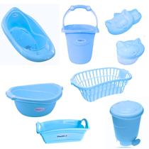 Kit banho bebe 8 peças banheira balde bacia lixeira organizador cesto saboneteira porta algodão