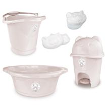 Kit banho bebe adoleta saboneteira + balde bacia lixeira e outros linho