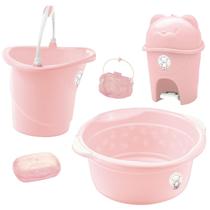 Kit banho bebe adoleta saboneteira + balde bacia lixeira e outros rosa translúcido