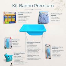 Kit Banho Bebê Azul Granado Básico Completo Premium Banheira Suporte Toalha