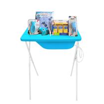 Kit Banho Bebê Azul Granado Básico Completo Premium Banheira Suporte Toalha
