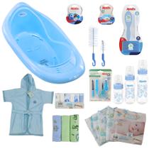 Kit banho bebê banheira 22l + enxoval com chupeta mamadeira roupão fraldaeitenshigiene Kit banho bebê banheira 22l + enxoval com chupeta mamadeira roupão fraldaeitenshigiene