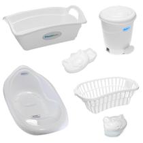 Kit banho bebe banheira + cesto lixeira saboneteira e outros branco Kit banho bebe banheira + cesto lixeira saboneteira e outros branco