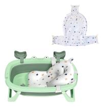 Kit Banho Bebê Banheira Dobrável Com Rede E Almofada Flutua