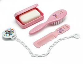Kit Banho Bebê Infantil Pente Escova Saboneteira Criança Bebê Cor:Rosa Kit Banho Bebê Infantil Pente Escova Saboneteira Criança Bebê Cor:Rosa