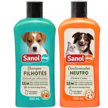 Kit Banho Cachorros Filhotes: Shampoo Cães Filhotes + Condicionador Neutro Sanol