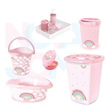 Kit Banho Cesto,lixeira,saboneteira,balde,bacia,kit higiene Arco íris - plasutil