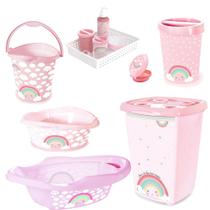 Kit Banho Cesto,lixeira,saboneteira,balde,bacia,kit higiene,banheira 21 arco-iris - plasutil
