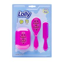 Kit Banho coleção Zoo na cor rosa, saboneteira, pente pontas arredondadas e escova cerdas macias - Lolly (LOLNI)