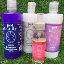 Kit Banho Completo Pet Family Pra cães e Gatos Shampoo + Condicionador 3x1 + Creme Leave-in 500 ml + Colônia 120 ml