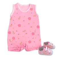 Kit Banho De Sol Enxoval 2 Pçs Roupa De Bebê Macacão Regata