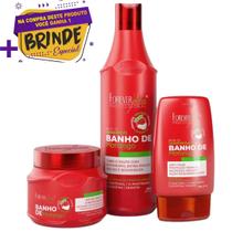 Kit Banho de Verniz Morango Shampoo, Mascara 250g e Leave-in Forever Liss
