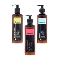Kit Banho Dispenser Shampoo Condicionador Sabonete 400ml Cabelo Mãos Corpo Rosto Hidratante Hidratação Perfume Suave Hotel Clínica Salão Residência