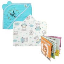 Kit Banho do Bebê 3 Pçs Toalha Mafessoni e Livrinho de Banho