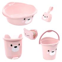 Kit banho do bebê 5 peças bacia decorada ludica plasutil + balde + lixeira + saboneteira