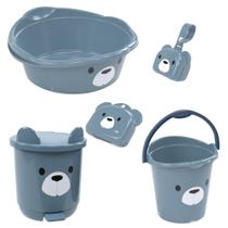 Kit banho do bebê 5 peças bacia decorada ludica plasutil + balde + lixeira + saboneteira
