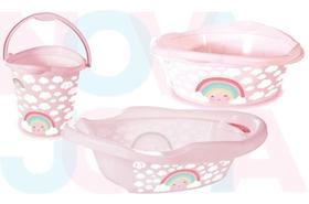 Kit Banho Do Bebe Balde,bacia E Banheira Arco Iris Plasutil