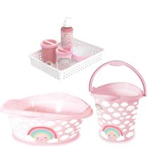 Kit Banho Do Bebe Balde,bacia E Kit Higiene Arco-iris plasutil