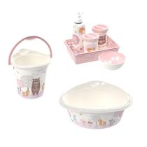 Kit Banho Do Bebe Balde,bacia E Kit Higiene bichinhos rosa - plasutil