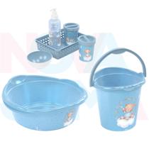 Kit Banho Do Bebe Balde,bacia E Kit Higiene Urso Az - Plasutil