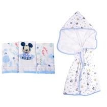 Kit Banho Do Bebe Toalha Soft + 3 Babete - Mickey